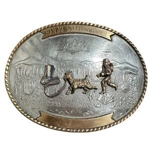 Vintage Irvine & Jachens German Silver 1971 Banjo Stables Rodeo Belt Buckle